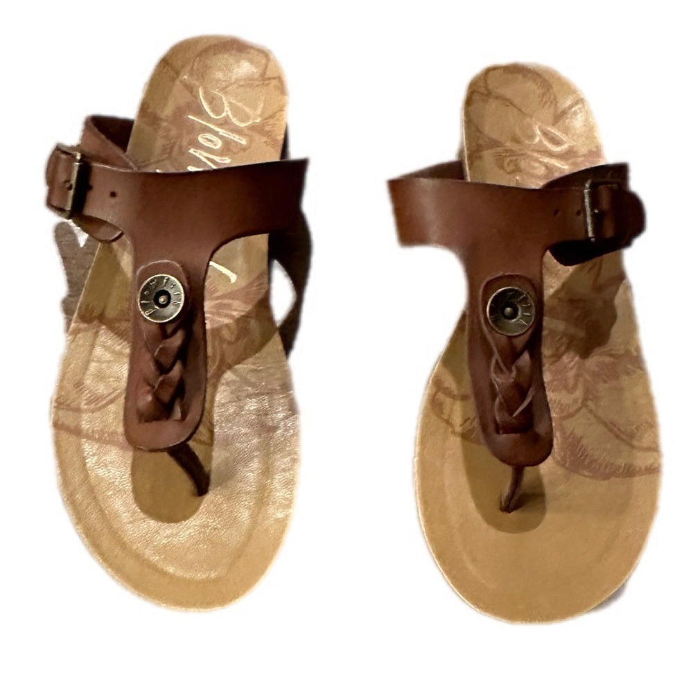 Women's Blowfish Malibu Greco T-strap Sandals Faux Leather Slide Size 7.5 Brown